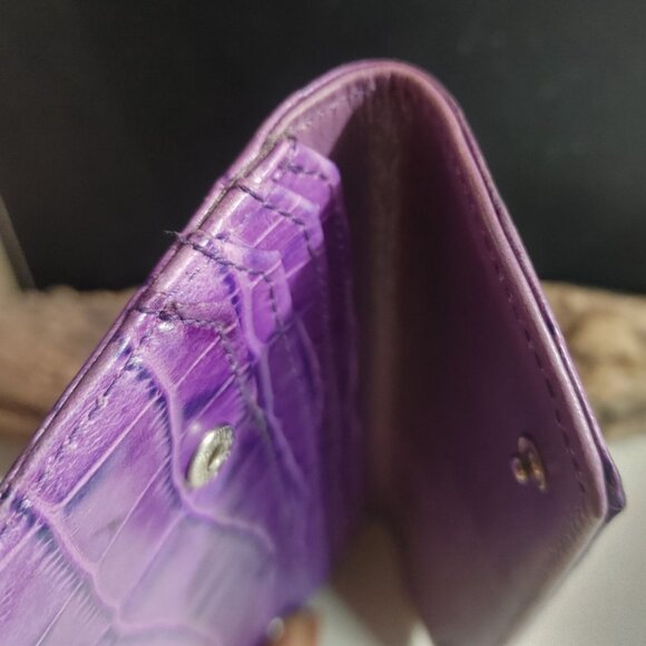 Leather Wallet Abas Lavender Purple Crocodile Embossed Snap Closure - Picture 7 of 13